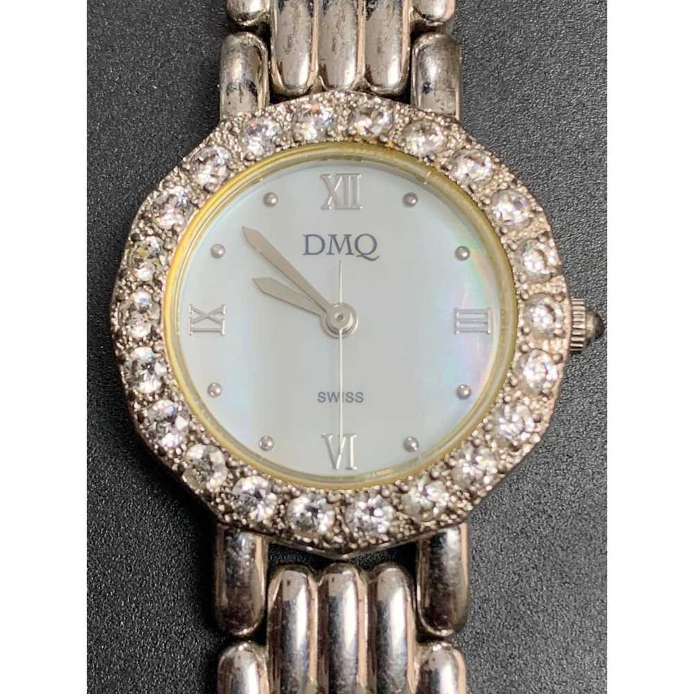 DMQ Swiss Watch Women Silver Tone Mother of Pearl Dial Crystal Bezel DQ4023-24
